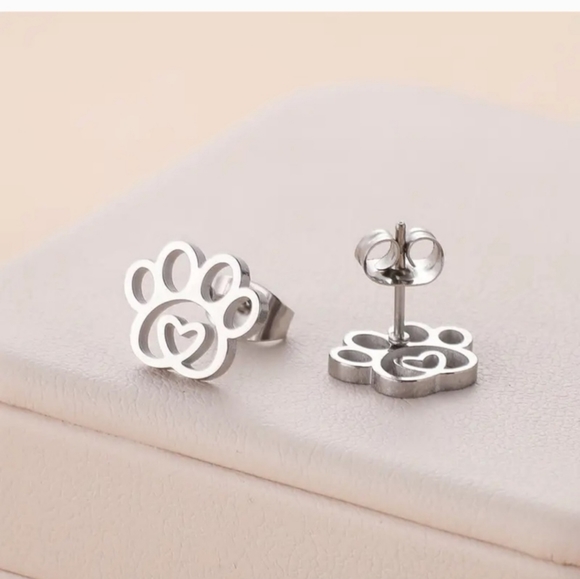 Paw print stainless steel gold-plated earrings - Picture 5 of 6